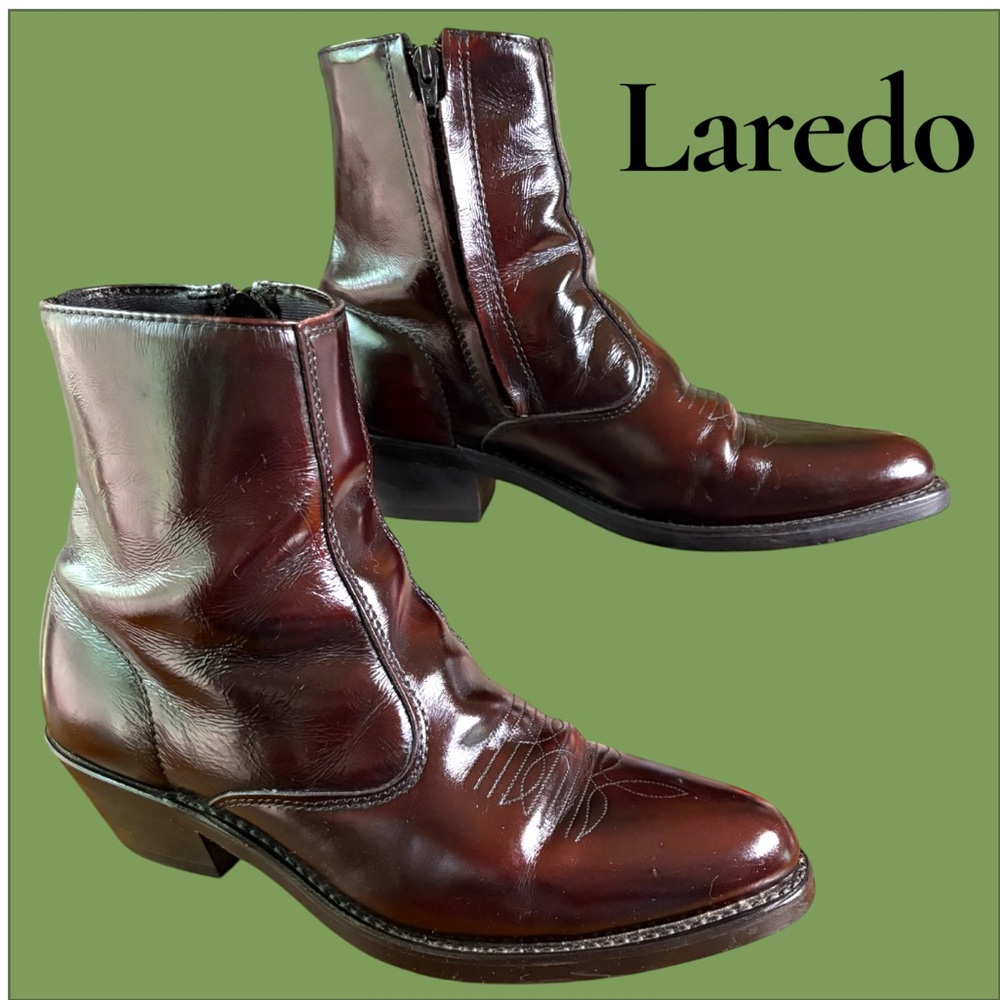 Laredo Men’s Fletcher Western Ankle Boots. Black Cherry 9.5. Side Zip. EUC!